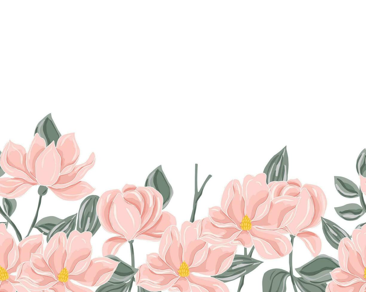 Soft Peach Magnolia Hand Drawn Flower Background vector
