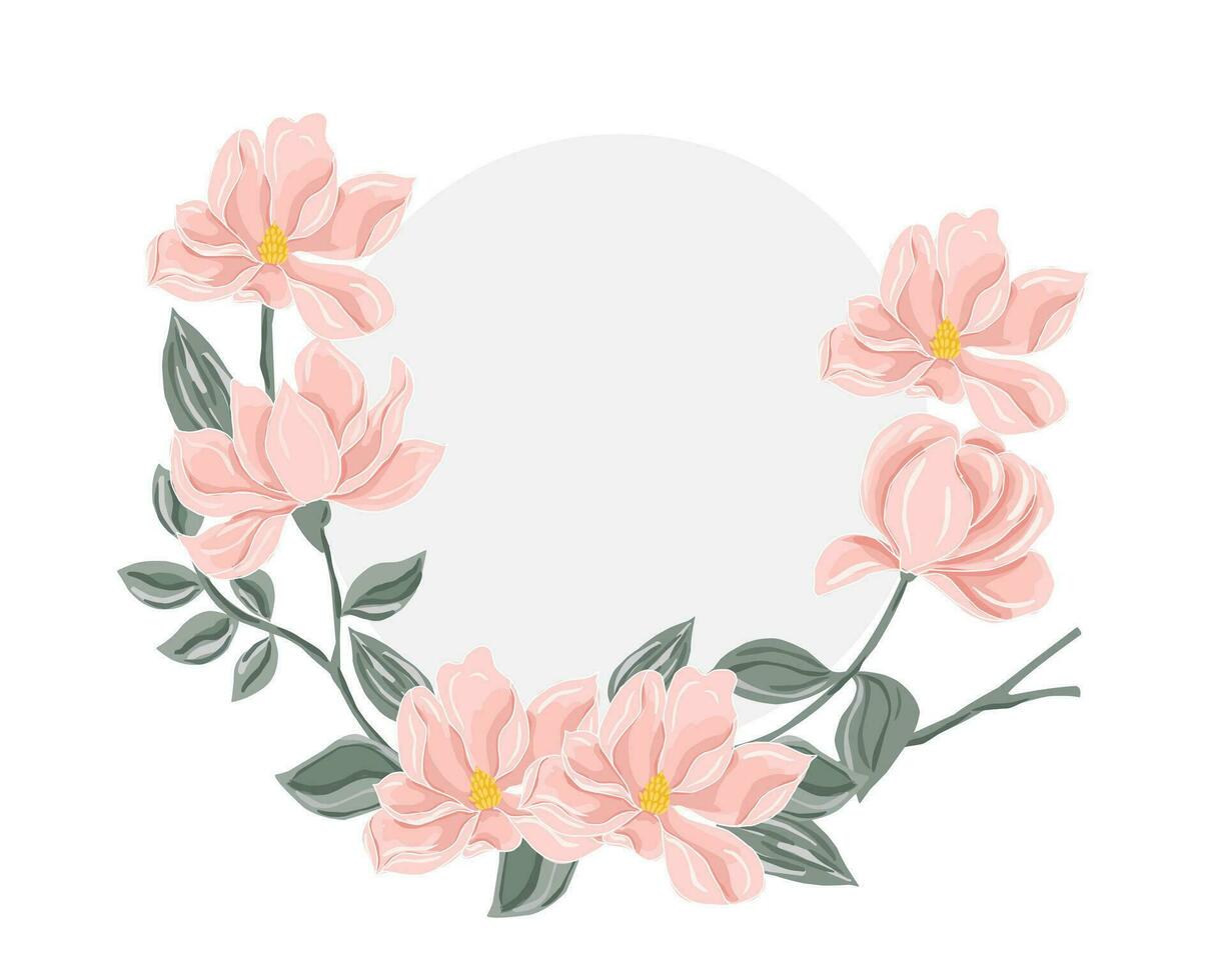 Soft Peach Magnolia Hand Drawn Flower Wreath vector