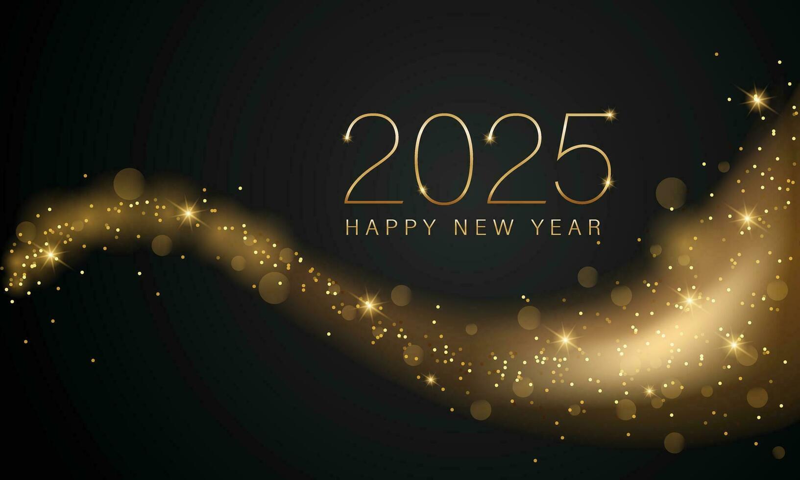 2025 New year with Abstract shiny color gold wave design element and glitter effect on dark
