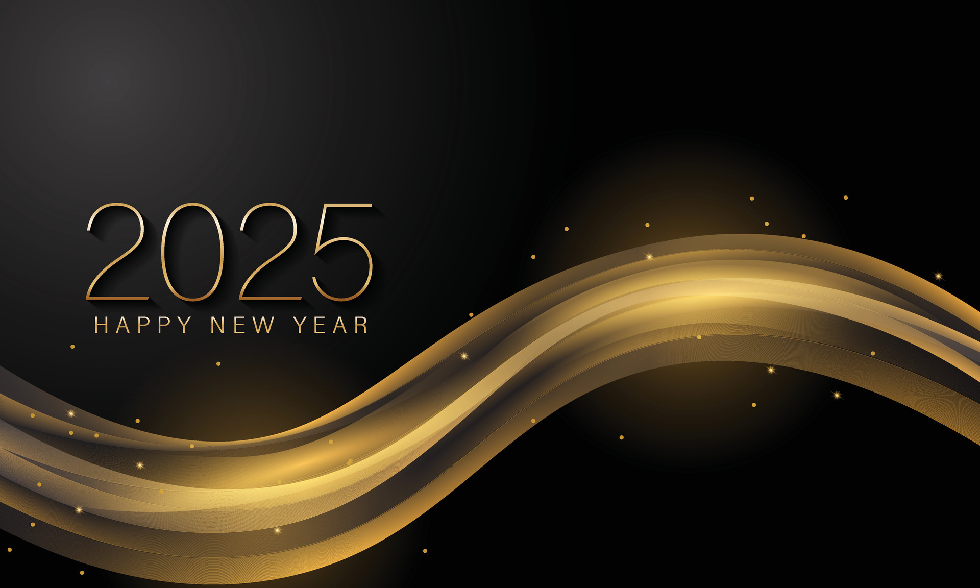 2025 nuevo año con resumen brillante color oro ola diseño elemento y Brillantina efecto en