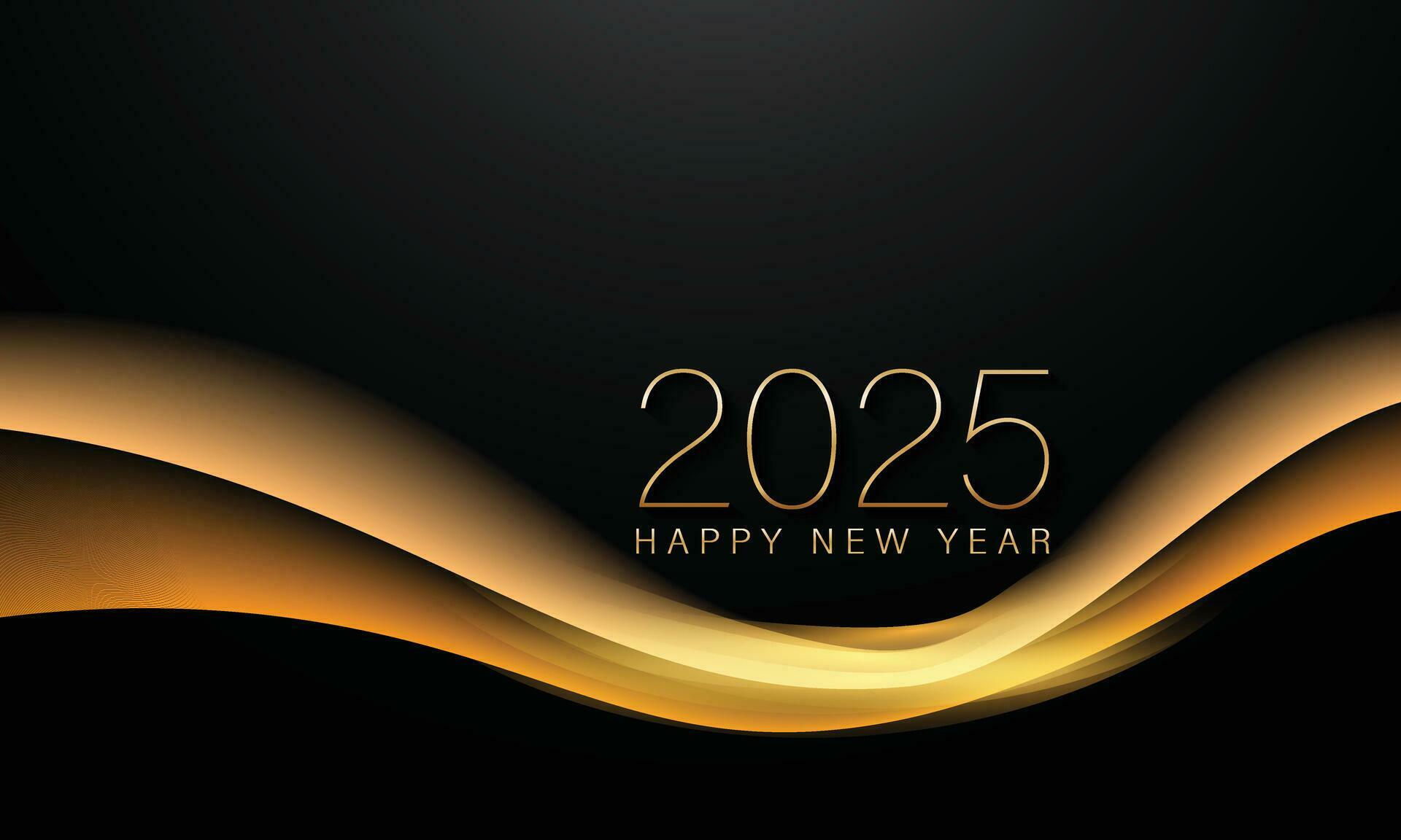 2025 New year with Abstract shiny color gold wave design element and