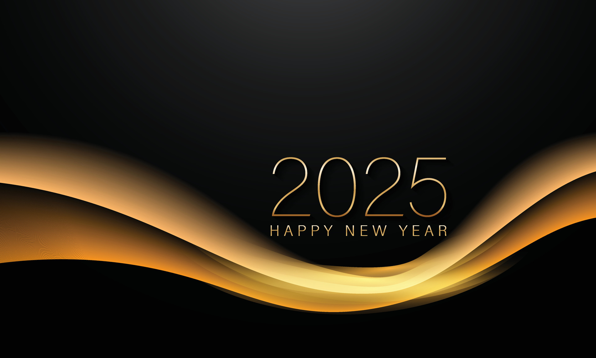 2025 nuevo año con resumen brillante color oro ola diseño elemento y Brillantina efecto en