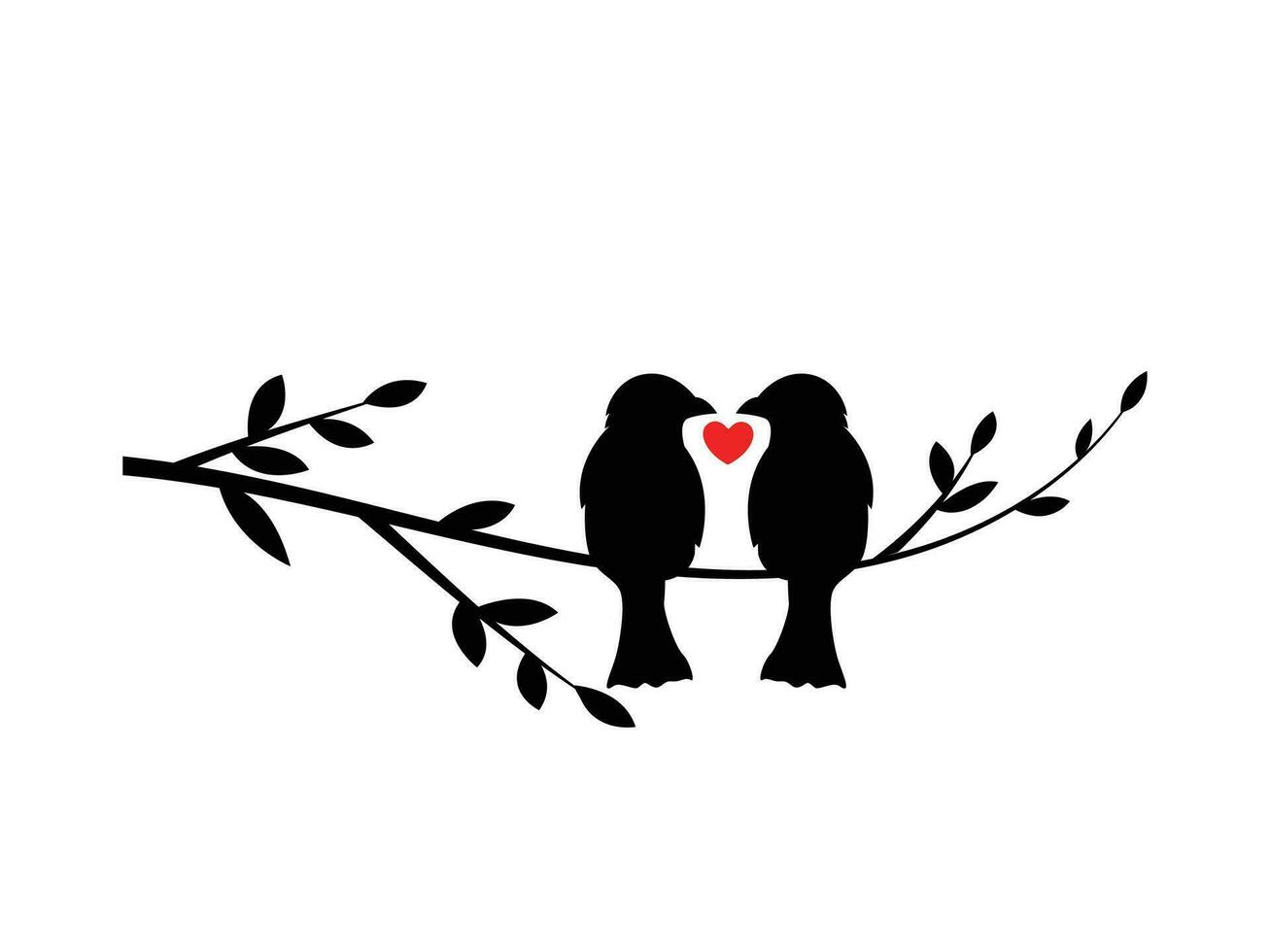 Valentine day, Silhouette cute birds in love, love symbol isolated vector