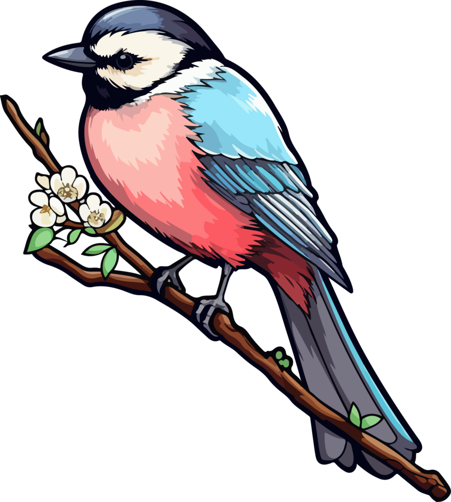 AI generated Bird on branch clipart design illustration png