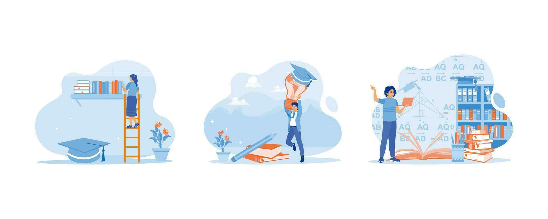 Education concept. A concept of the educational process. Innovative learning concept. I am studying mathematical formulas. set flat vector modern illustration