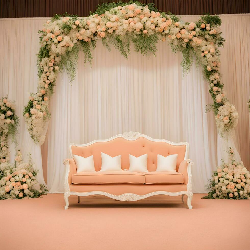 AI generated a wedding stage with a couch and flowers photo