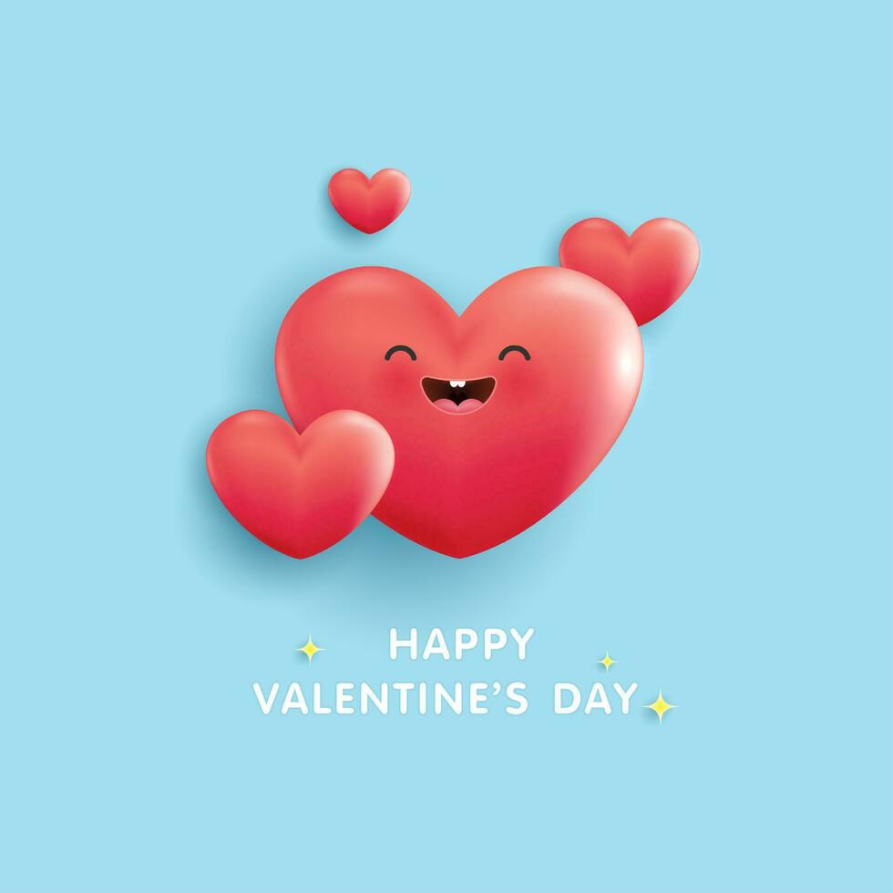 contento San Valentín día, icono corazón símbolo amor. linda corazones rojo dibujos animados en azul antecedentes. vector ilustración diseño.