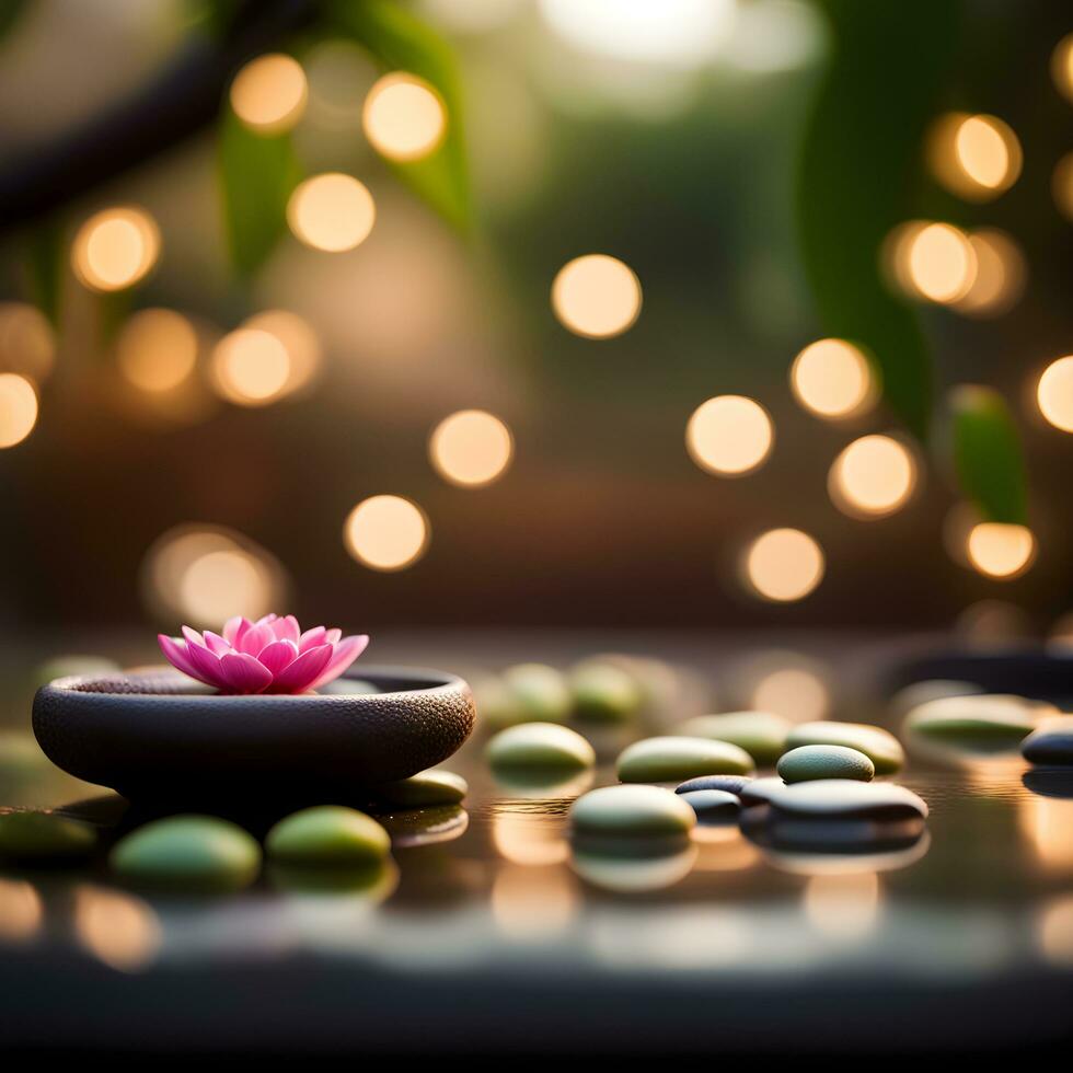 AI generated zen spa concept with lotus flower and stones photo