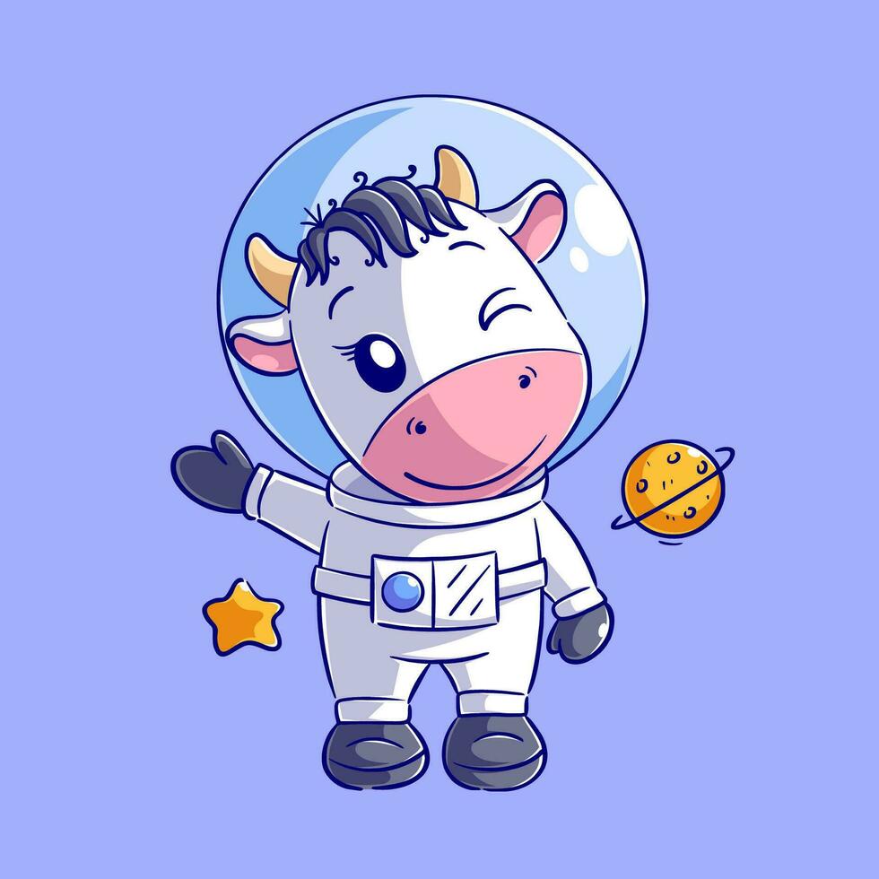 Cute cow wearing astronaut suit vector