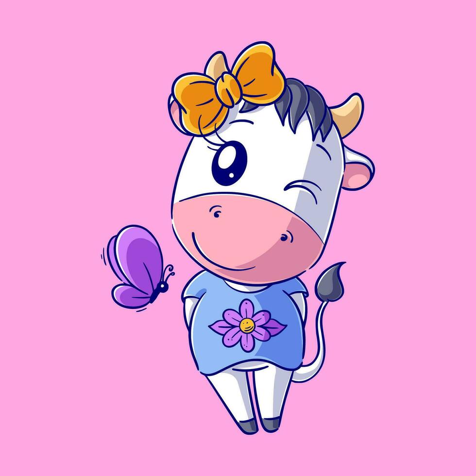 Cute cow wearing shirt and hair band vector