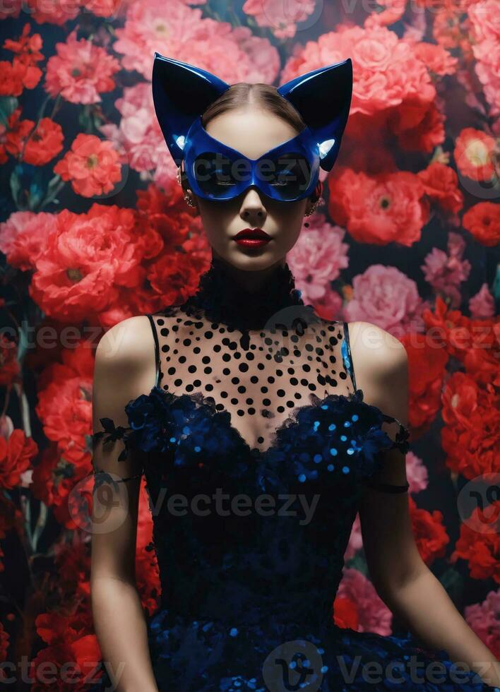AI generated Fashion shot of a beautiful woman in a carnival mask. ai generative. ai generative photo