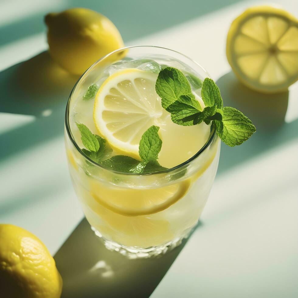 AI generated lemonade with mint leaves in a glass photo