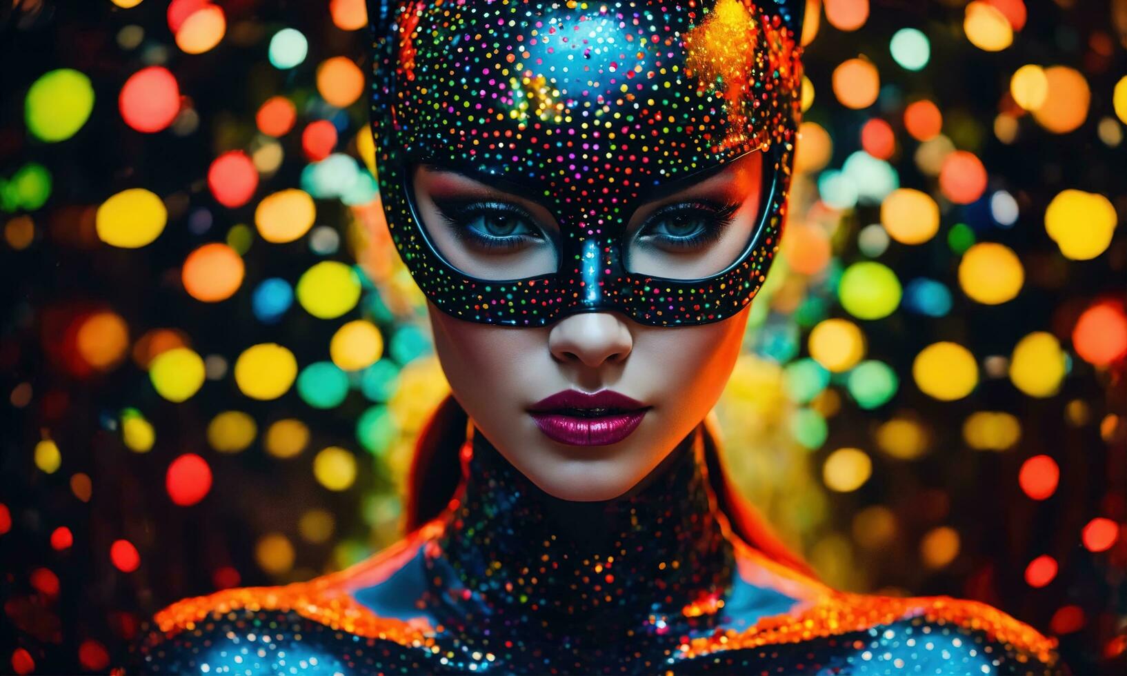 AI generated Fashion shot of a beautiful woman in a carnival mask. ai generative. ai generative photo