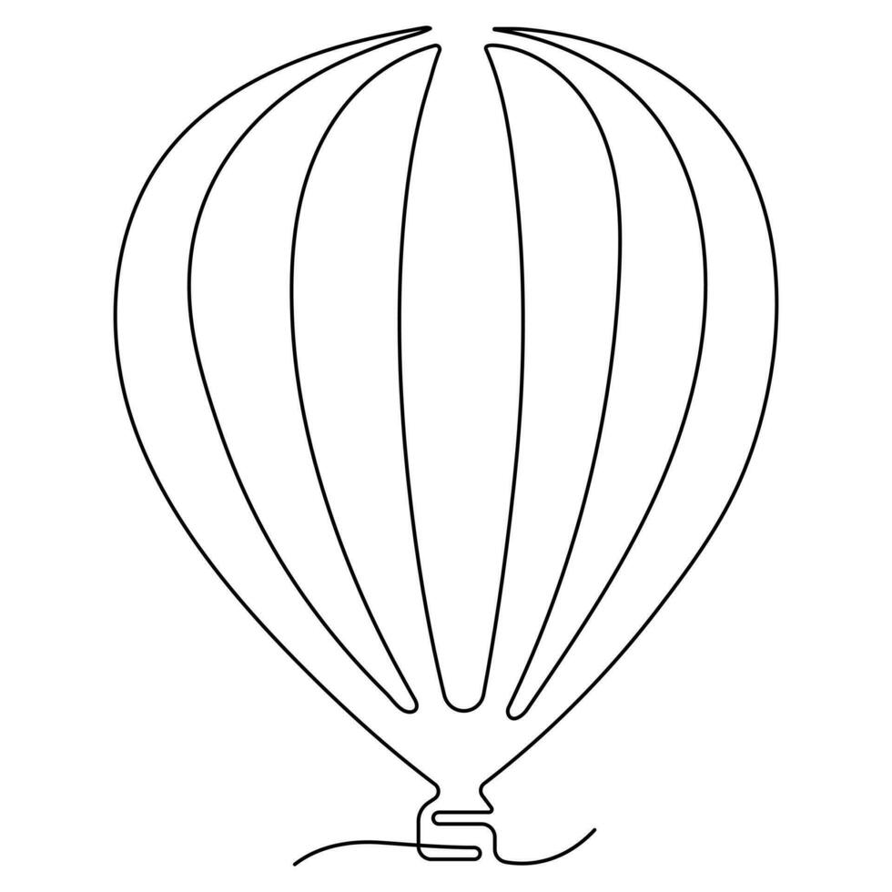 Continuous one line art drawing hot air balloon air transport for travel Hand drawn vector illustration.