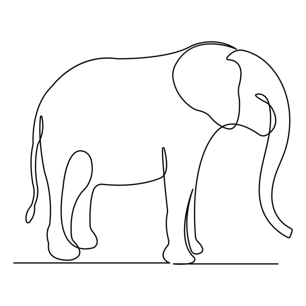 Continuous single line drawing of elephant wild animal national park conservation, Safari zoo concept world animal day outline vector illustration