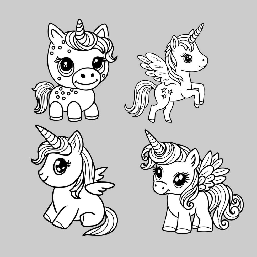 dibujos animados unicornio vector bosquejo