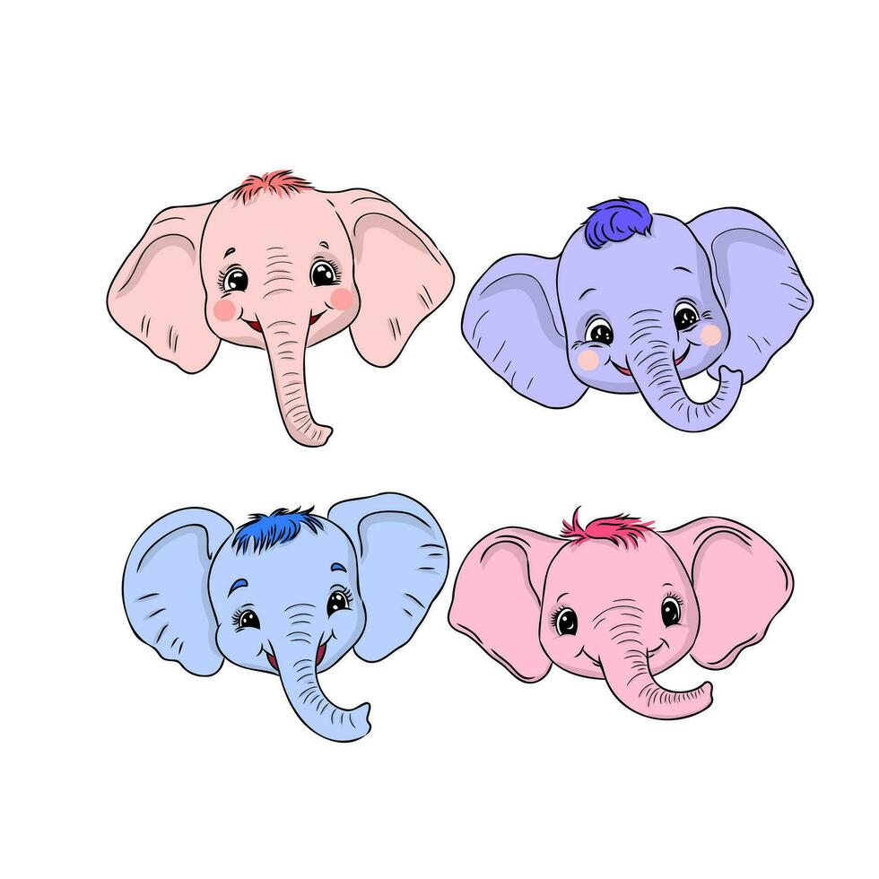 dibujos animados elefantes vector bosquejo