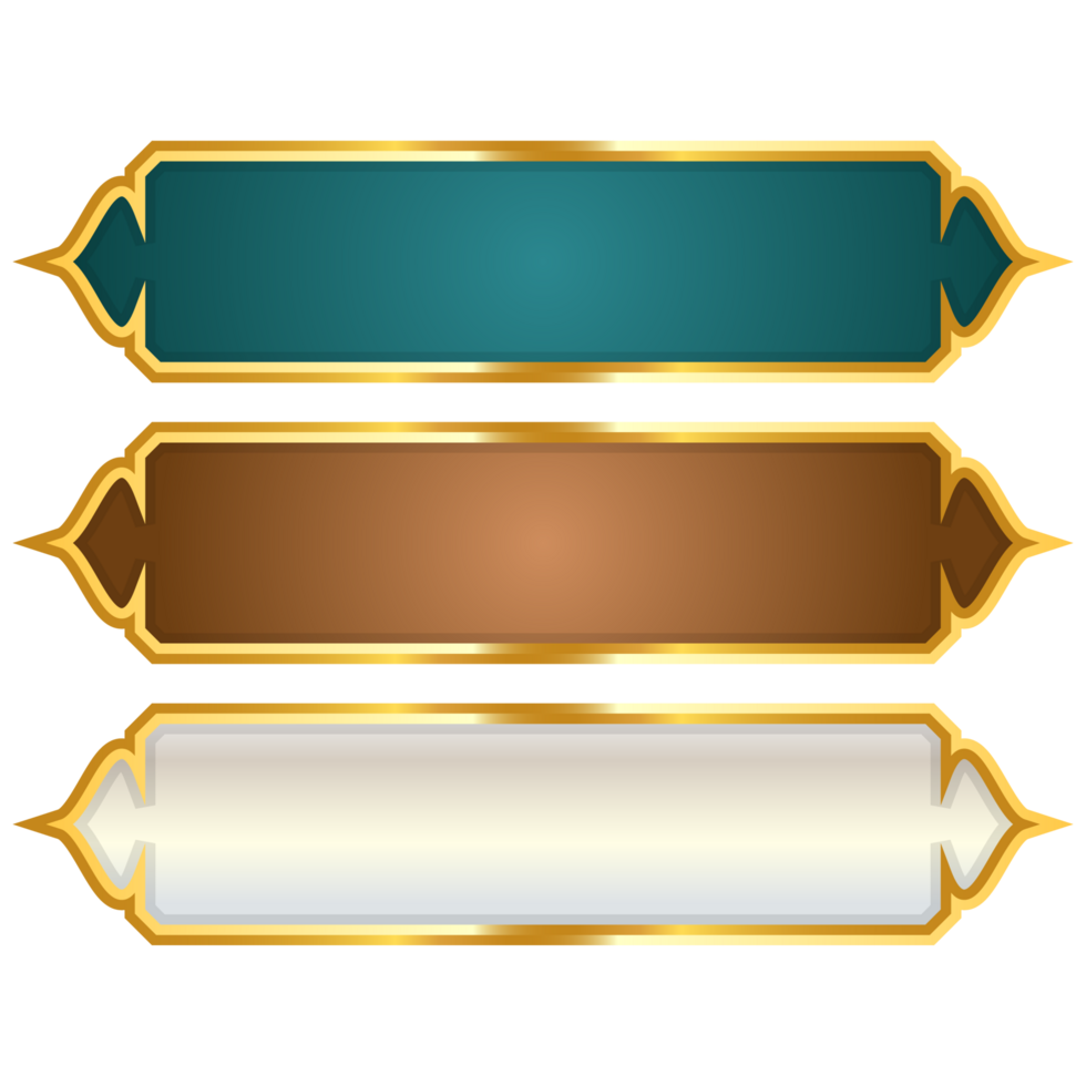 Set of decorative luxury golden arabic islamic banner title frame transparent background gold text box clipart png