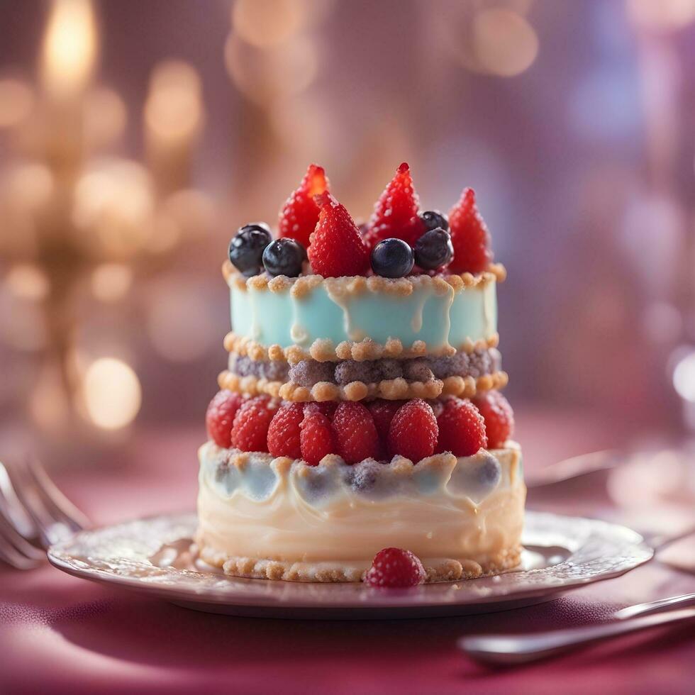 AI generated a cake with berries and cream on top photo