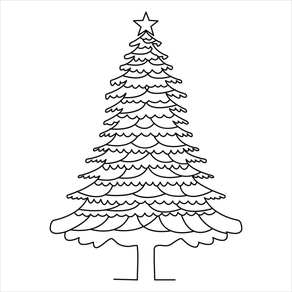 Continuous one line cute christmas tree and star hand drawn outline vector doodle minimalist design