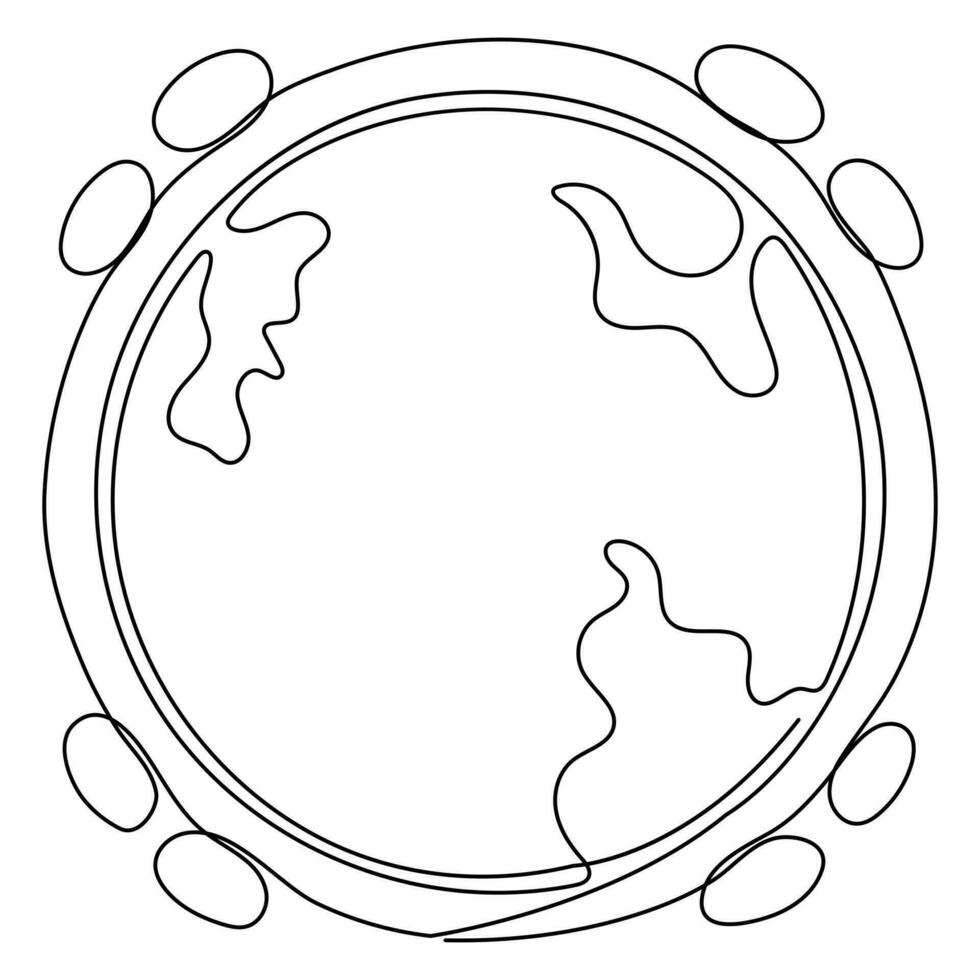 Continuous one line art drawing world earth day clock and lightbulb vector and earth hour icon outline illustration.