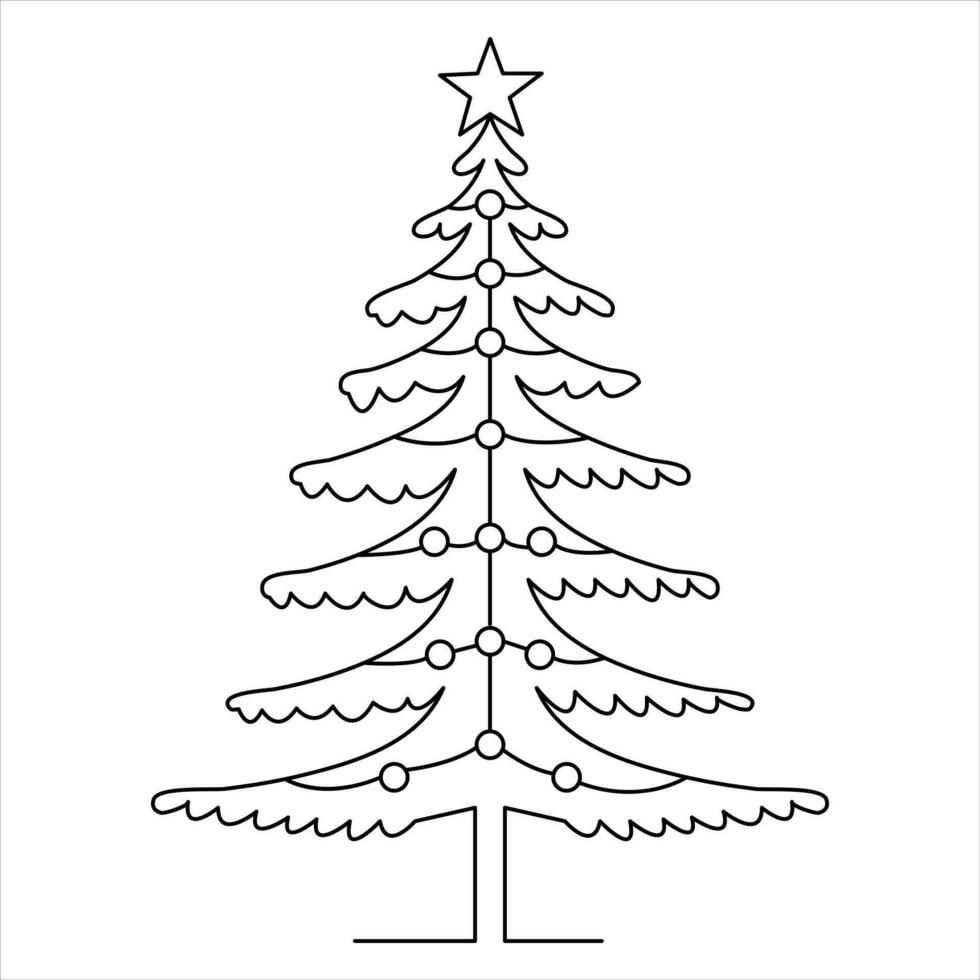 continuo uno línea linda Navidad árbol y estrella mano dibujado contorno vector garabatear minimalista diseño