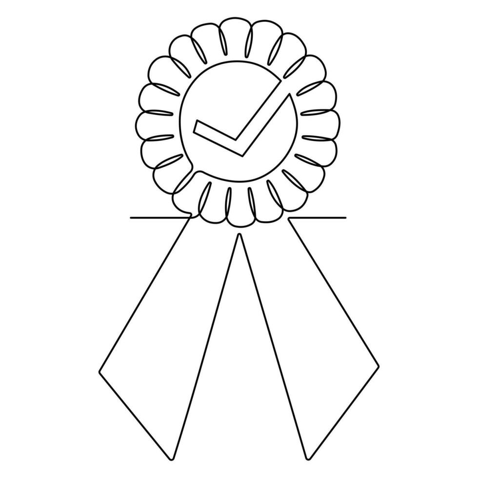 Continuous single line art drawing award ribbon or certificate drawn in engraved outline vector style