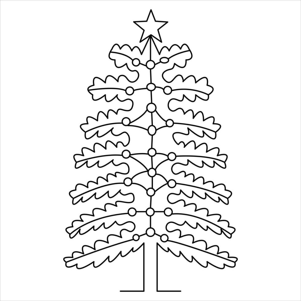 continuo uno línea linda Navidad árbol y estrella mano dibujado contorno vector garabatear minimalista diseño