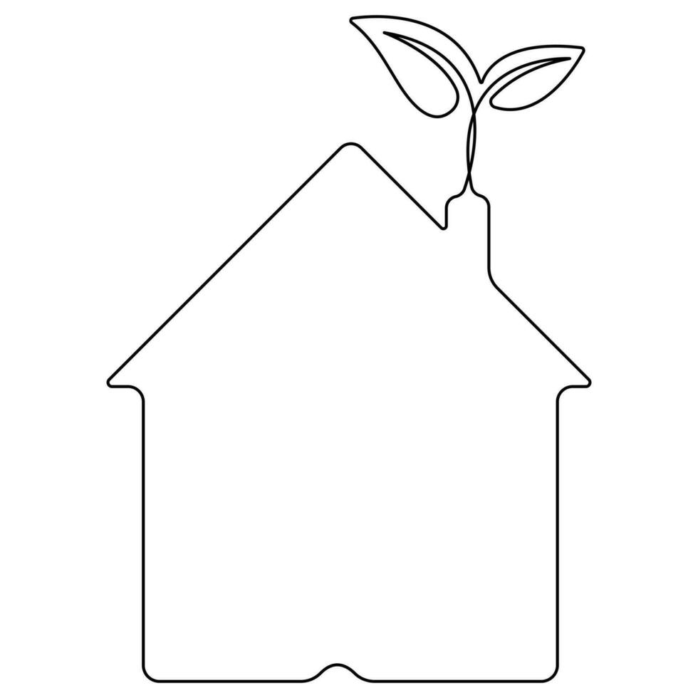 House with plug, plant and lightbulb continuous single line art drawing green energy outline concept vector