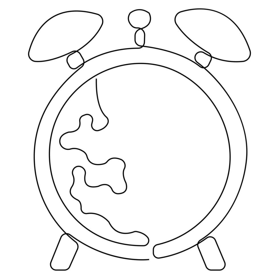 Continuous one line art drawing world earth day clock and lightbulb vector and earth hour icon outline illustration.