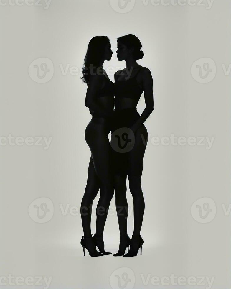 AI generated Silhouette of three women in black and white dresses, studio shot. ai generative photo