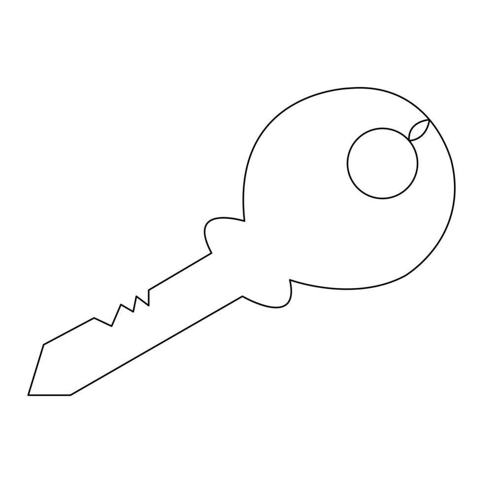 Continuous single line art drawing of lock key outline vector illustration