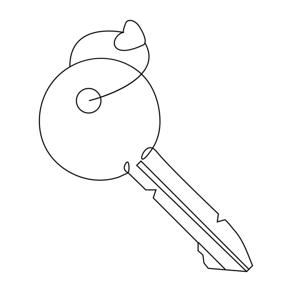 Continuous single line art drawing of lock key outline vector illustration