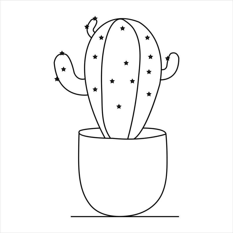Continuous single line art drawing of cactus and minimalist outline vector art drawing