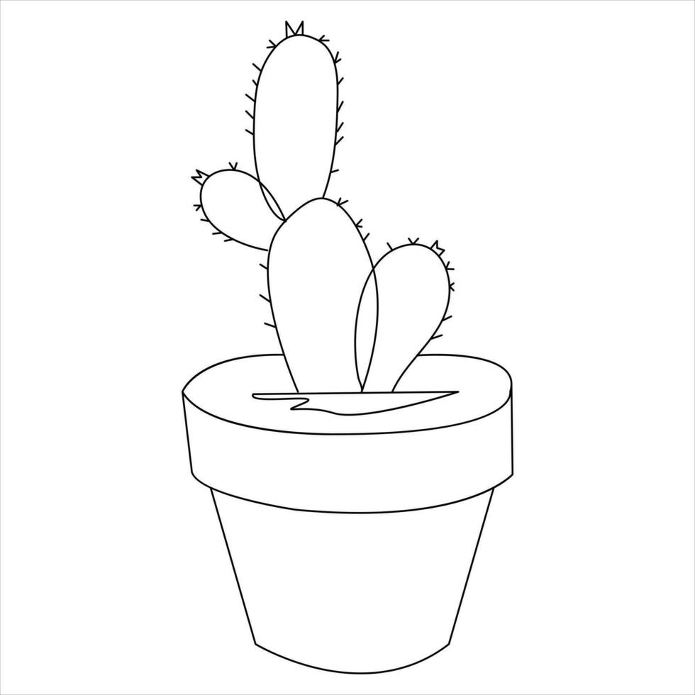 Continuous single line art drawing of cactus and minimalist outline vector art drawing