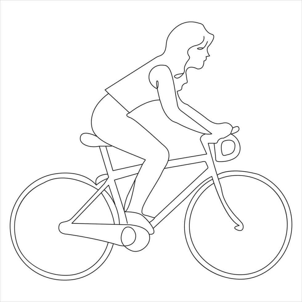 Single line continuous drawing of classic bicycle and man- woman classic bicycle vector illustration