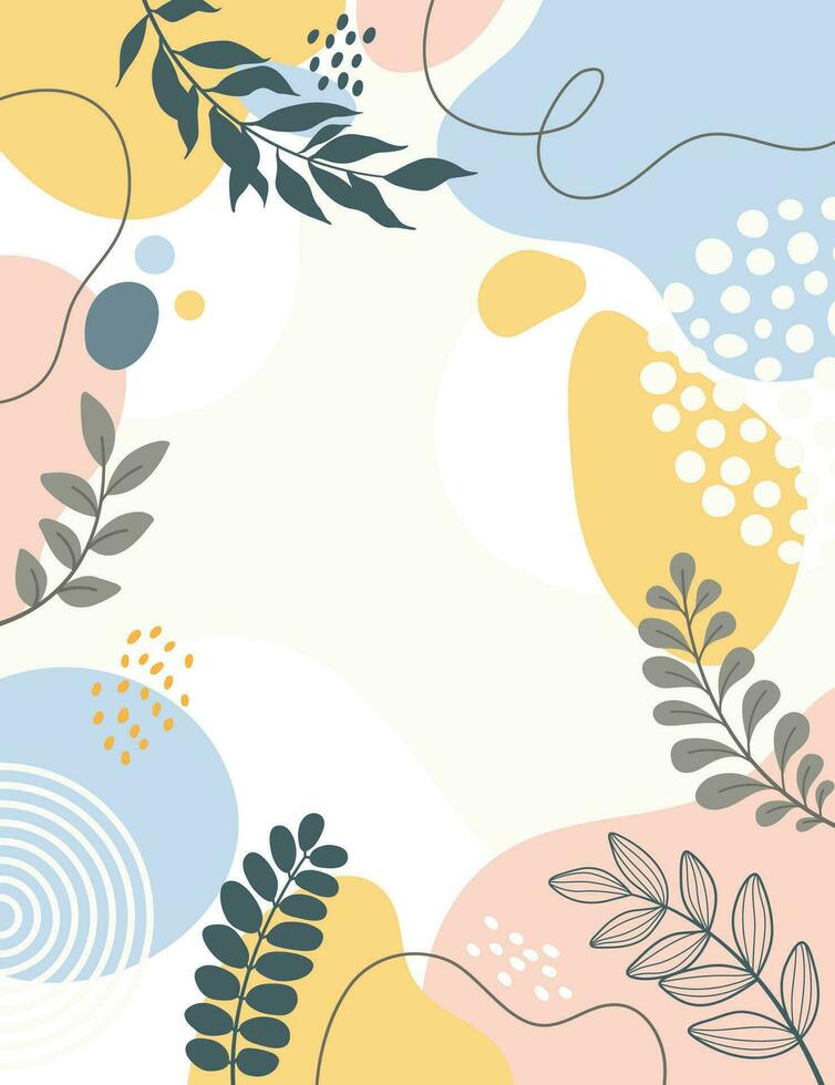 diseño de fondo de marco de banner. ilustración de vector de fondo de cartel colorido. plantas exóticas, ramas, impresión de arte para belleza, moda y productos naturales, bienestar, boda y evento.