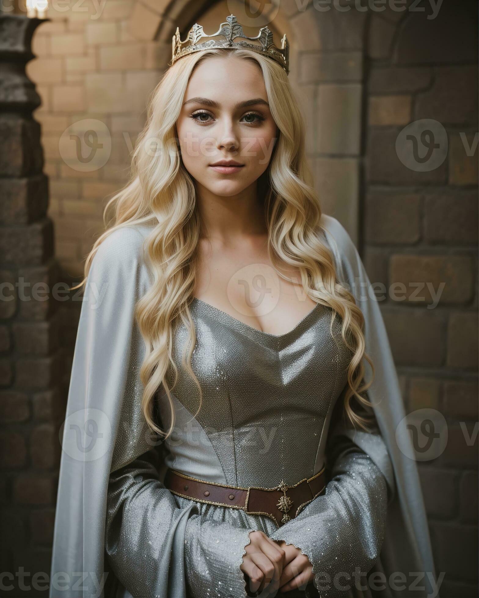 AI generated beautiful women in medieval dresses posing in front of a