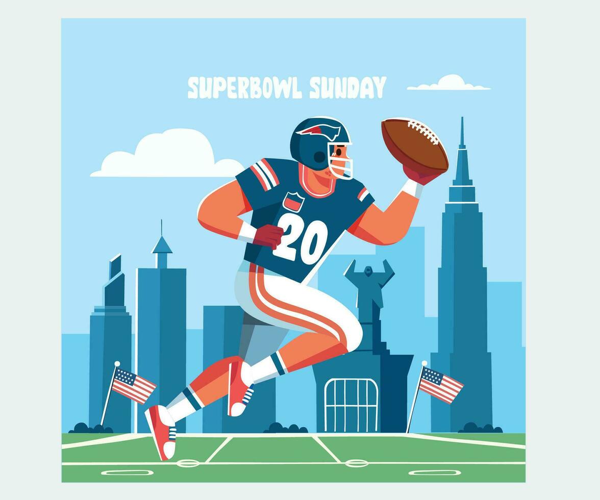 superbowl domingo con un hombre jugando americano fútbol americano ilustración vector