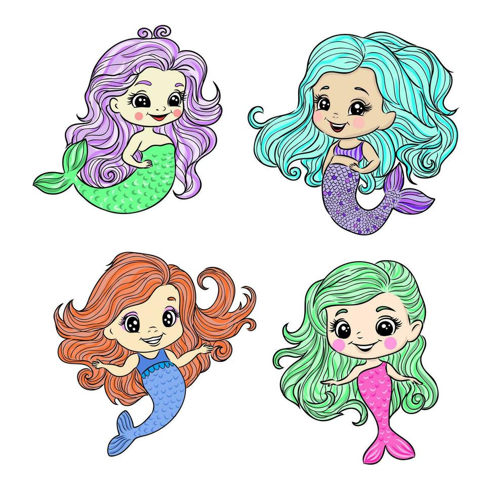 dibujos animados sirenas vector bosquejo