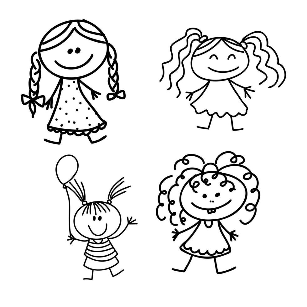 cartoon kids vector sketch