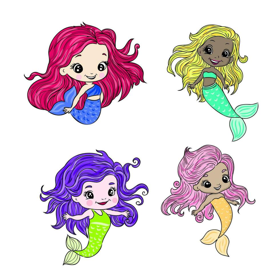cartoon mermaids vector sketch