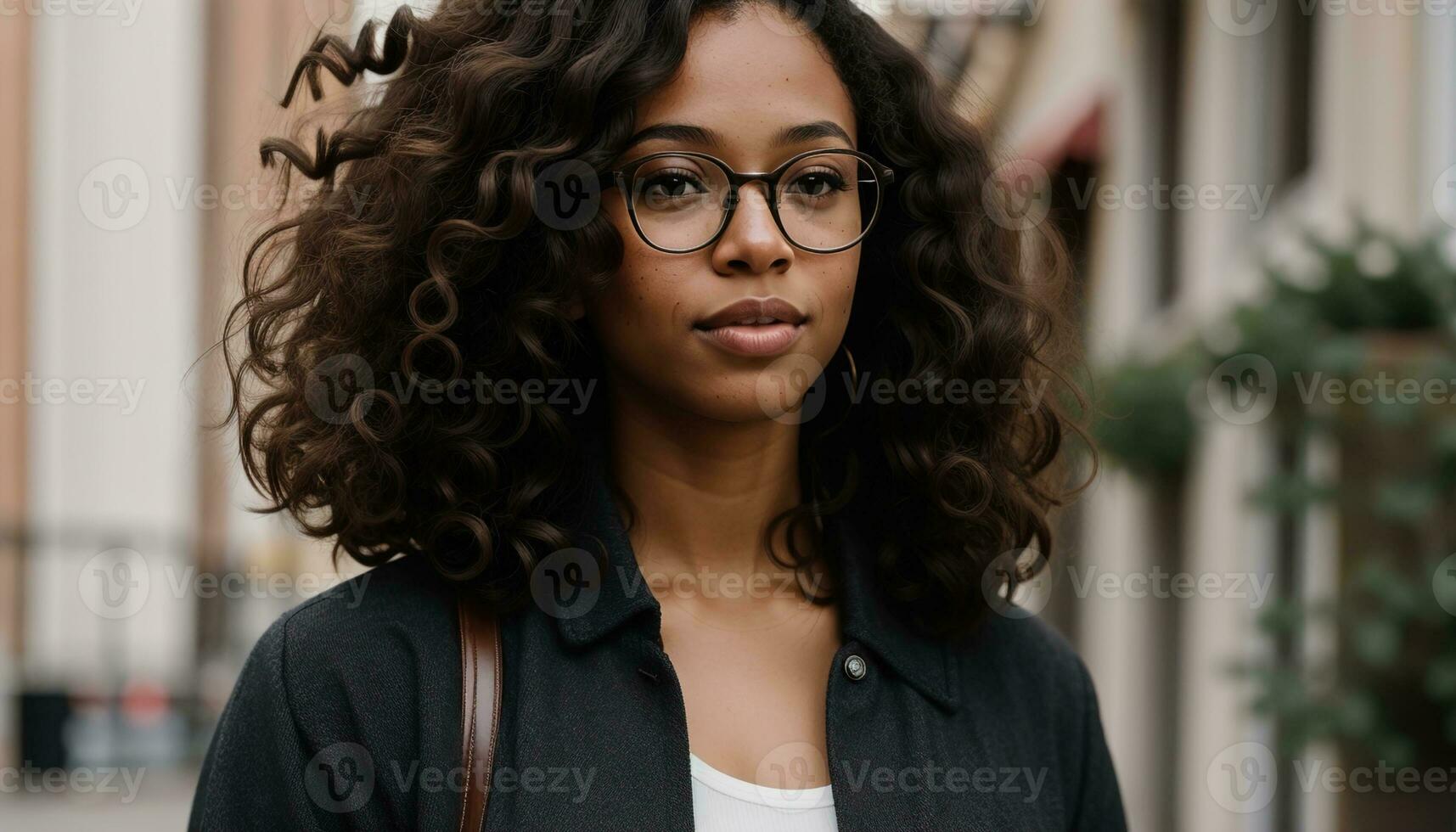 AI generated Portrait of a beautiful young african american woman in eyeglasses outdoors. ai generative photo