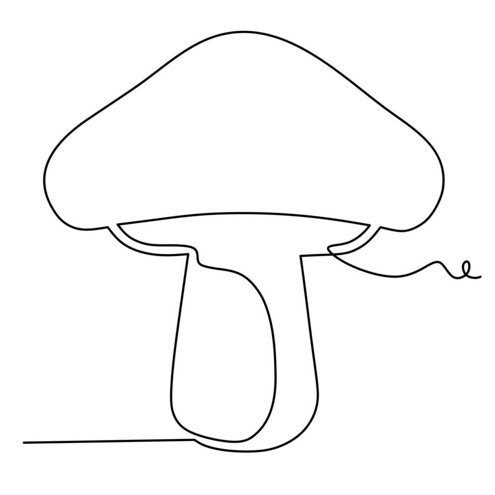 One single line drawing of whole healthy organic mushrooms for farm logo identity. Fresh toadstool concept for vegetable icon. Modern continuous line draw design graphic vector illustration