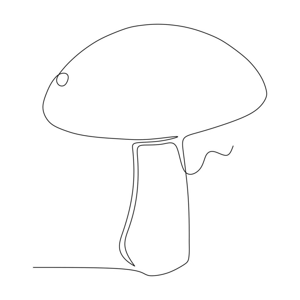 One continuous line drawing of whole healthy organic mushrooms for farm logo identity. Fresh toadstool concept for vegetable icon. Modern single line draw graphic design vector illustration