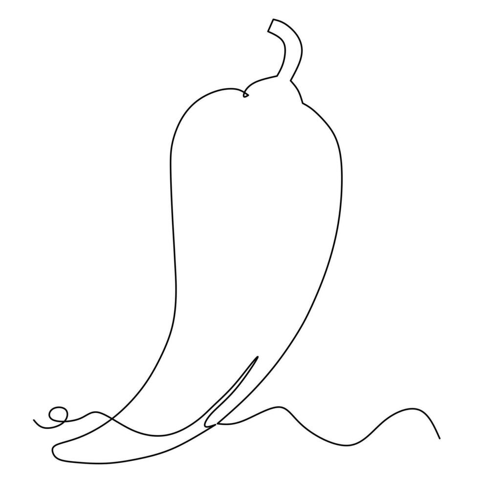 Single continuous line drawing of whole healthy organic hot chili for farm logo identity. Fresh chilli pepper concept for vegetable icon. Modern one line draw design graphic vector illustration