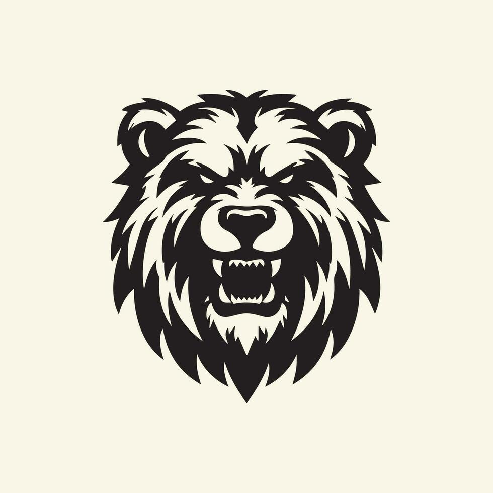 Grizzly bear head with angry expression, vector illustration.