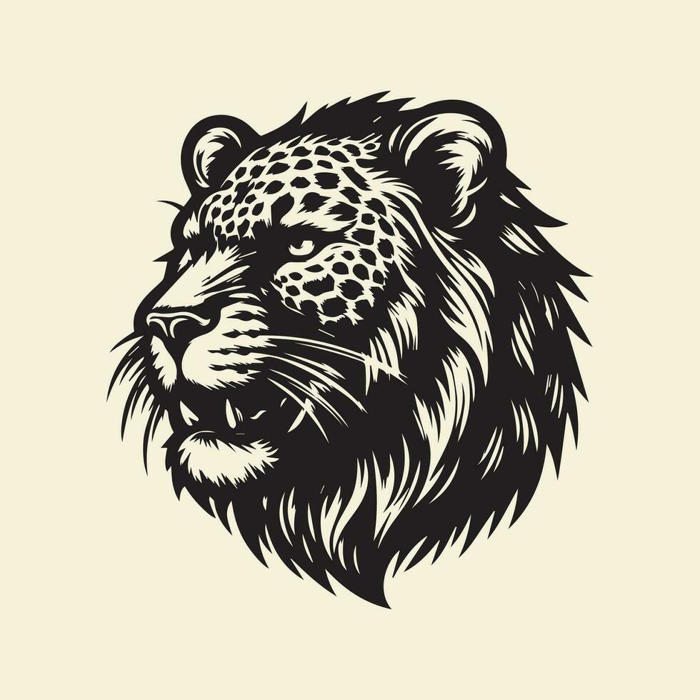 Lion head vector illustration isolated on white background. Hand drawn leopard head.