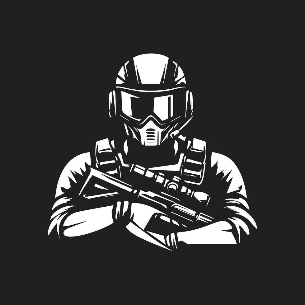 Soldier Gaming player vector monochrome illustration isolated on black background