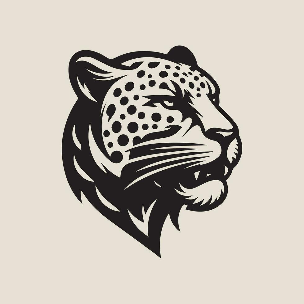 leopard head vector illustration on a beige background in black and white